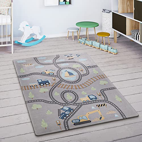 Paco Home Kinderteppich Teppich Kinderzimmer Spielmatte Straßenteppich Spielteppich, Grösse:155x230 cm, Farbe:Grau 2 von Paco Home