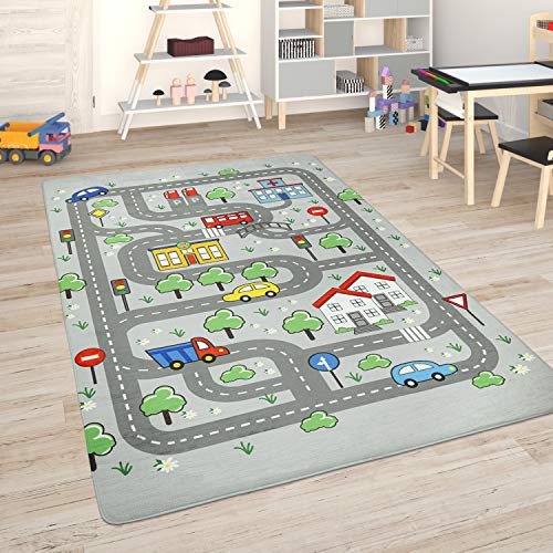 Paco Home Kinderteppich Teppich Kinderzimmer Spielmatte Straßenteppich Spielteppich, Grösse:155x230 cm, Farbe:Grau von Paco Home