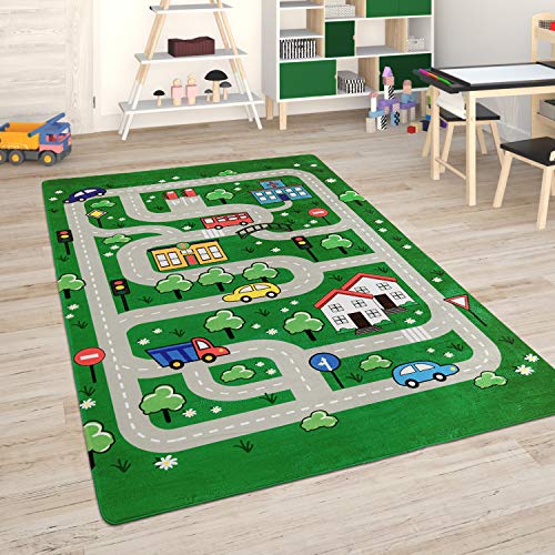 Paco Home Kinderteppich Teppich Kinderzimmer Spielmatte Straßenteppich Spielteppich, Grösse:155x230 cm, Farbe:Grün von Paco Home