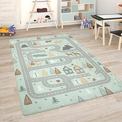 Paco Home Kinderteppich Teppich Kinderzimmer Spielmatte Straßenteppich Spielteppich, Grösse:155x230 cm, Farbe:Türkis von Paco Home