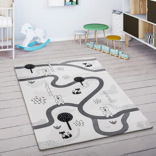 Paco Home Kinderteppich Teppich Kinderzimmer Spielmatte Straßenteppich Spielteppich, Grösse:80x150 cm, Farbe:Weiß von Paco Home