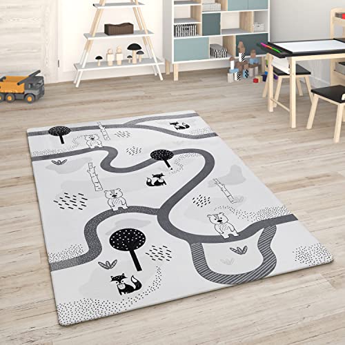 Paco Home Kinderteppich Teppich Kinderzimmer Spielmatte Straßenteppich Spielteppich, Grösse:80x150 cm, Farbe:Weiß von Paco Home