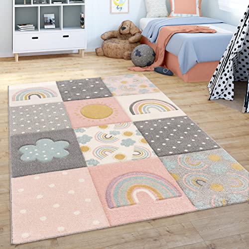 Paco Home Kinderteppich Teppich Kinderzimmer Spielteppich Regenbogen Wolken Rosa Grau Weiß, Grösse:120x170 cm von Paco Home