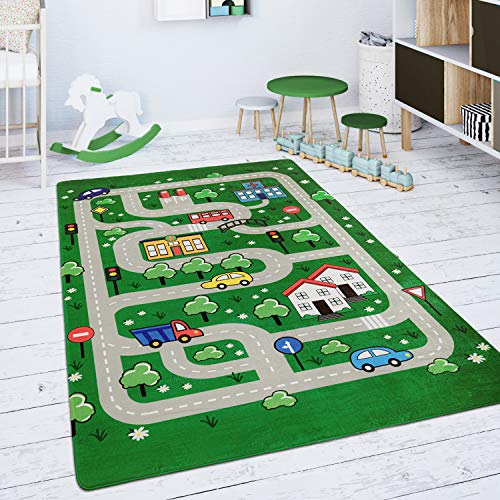 Kinderteppich Teppich Kinderzimmer Spielteppich Spielmatte Straßenteppich rutschfest Modern Grün, Grösse:80x150 cm von Paco Home