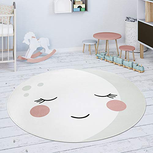 Paco Home Kinderteppich Teppich Rund Kinderzimmer Spielmatte Mond Motiv Creme Weiß, Grösse:120 cm Rund von Paco Home