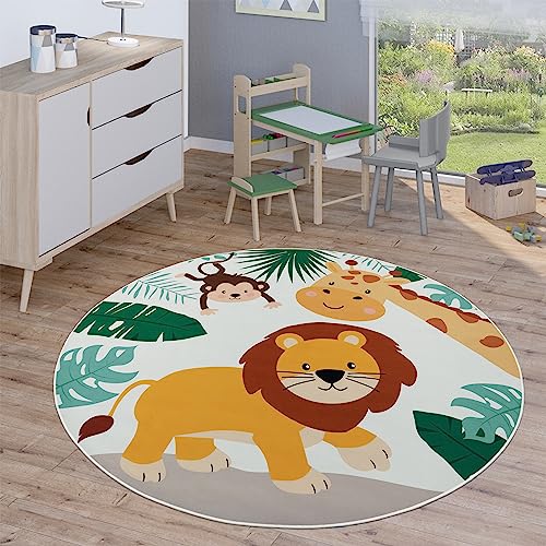 Paco Home Kinderteppich Teppich Rund Kinderzimmer Spielteppich Straßenteppich Modern rutschfest Junge Mädchen, Grösse:160 cm Rund, Farbe:Beige 2 von Paco Home