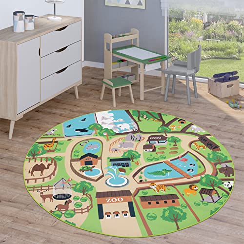 Paco Home Kinderteppich Teppich Rund Kinderzimmer Spielteppich Straßenteppich Modern rutschfest Junge Mädchen, Grösse:160 cm Rund, Farbe:Beige von Paco Home