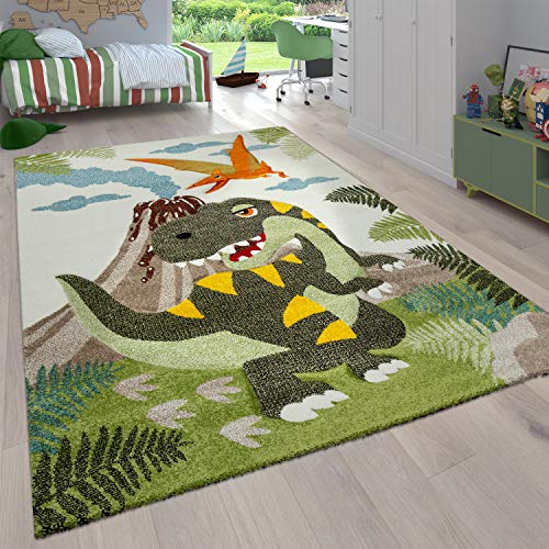 Paco Home Kinderzimmer Kinderteppich für Jungen mit Tier u. Dschungel Motiven Kurzflor, Grösse:133 cm Quadrat, Farbe:Grün 4 von Paco Home