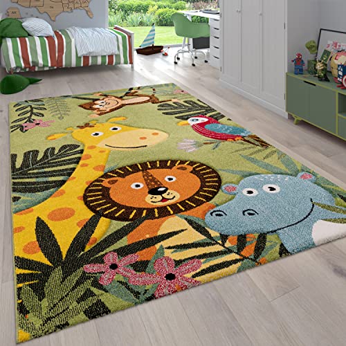 Paco Home Kinderzimmer Kinderteppich für Jungen mit Tier u. Dschungel Motiven Kurzflor, Grösse:200x290 cm, Farbe:Grün 5 von Paco Home