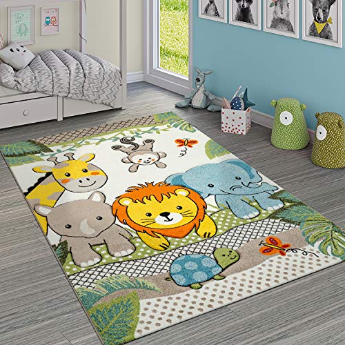 Paco Home Kinderzimmer Teppich Bunt Grün Fröhliche Tiere Zoo Dschungel Muster 3-D Design, Grösse:160x230 cm von Paco Home