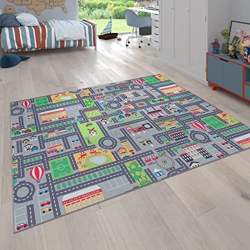 Paco Home Spielteppich Kinderteppich Kinderzimmer Straßenteppich Mit Auto Motiv rutschfest In Grau, Grösse:100x200 cm von Paco Home