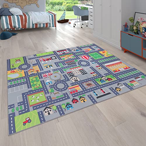 Paco Home Spielteppich Kinderteppich Kinderzimmer Straßenteppich Straßen Design rutschfest In Grau, Grösse:100x200 cm von Paco Home