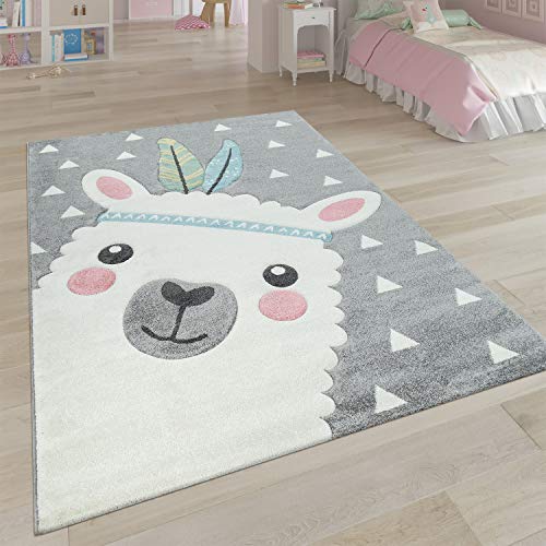 Paco Home Teppich Kinderzimmer Grau 3-D Motiv Alpaka Design Pastellfarben Weich Robust, Grösse:120x170 cm von Paco Home