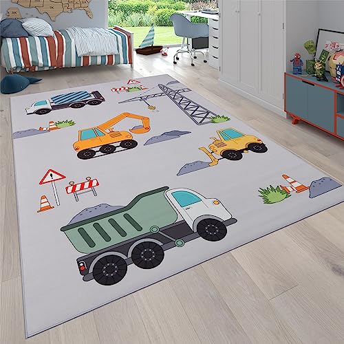 Paco Home Teppich Kinderzimmer Kinderteppich Junge Mädchen Spielteppich Autoteppich Straßenteppich rutschfest Modern Grau Creme, Grösse:100x200 cm von Paco Home