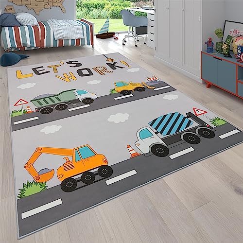 Paco Home Teppich Kinderzimmer Kinderteppich Junge Mädchen Spielteppich Autoteppich Straßenteppich rutschfest Modern Grau Creme, Grösse:240x340 cm von Paco Home