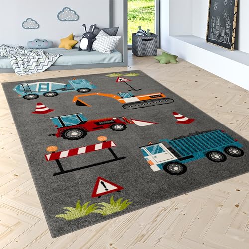 Paco Home Teppich Kinderzimmer Kinderteppich Junge Mädchen Spielteppich Modern Autoteppich Weich Grau Rot Blau, Grösse:160x220 cm von Paco Home