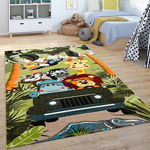 Paco Home Teppich Kinderzimmer Kinderteppich Junge Mädchen Spielteppich Tier Motiv Dschungel Palmen Muster Grün Grau Gelb, Grösse:80x150 cm von Paco Home