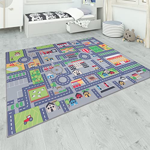 Paco Home Teppich Kinderzimmer Kinderteppich Spielteppich Straßenteppich rutschfest Mädchen Jungs, Grösse:100x200 cm, Farbe:Grau 2 von Paco Home