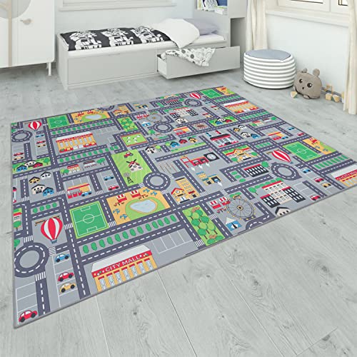 Paco Home Teppich Kinderzimmer Kinderteppich Spielteppich Straßenteppich rutschfest Mädchen Jungs, Grösse:160x220 cm, Farbe:Grau 3 von Paco Home