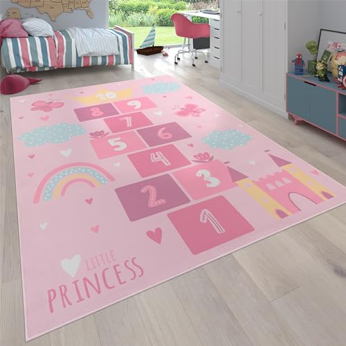 Paco Home Teppich Kinderzimmer Kinderteppich rutschfest Spielteppich Krabbelmatte Modern Herz Waschbar Pink, Grösse:160 cm Rund von Paco Home