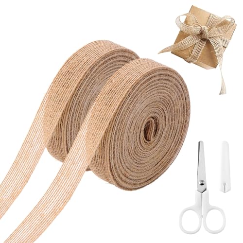 30 Meter Burlap Band Juteband Rolle Juteband Burlap Band Vintage Sackleinen Dekoband Deko Juteband Sackleinen Natür Juteband Vintage-Juteband für DIY，Vintage Geschenkband（15 m pro Rolle, mit Schere） von PacuM