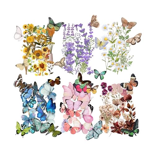 Transparente Blumen- und Schmetterlingsaufkleber für Scrapbooking, Journaling - Vintage klare Blumen-Aufkleber, wasserdichte Vinyl-Natur-Aufkleber - Transparent Flower Stickers von Padabayka