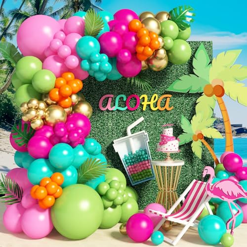 138 Stück Luftballon Girlande Rosa Salbeigrün und Blau, Tropischer Sommer Ballongirlande, Teal Heißes Pink Ballons für Kinder Hawaii Flamingo Beach Aloha Geburtstag Babyparty Party Deko von Paeyeq