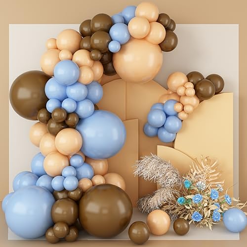 147 Stück Ballon Girlande Blau Braun, Luftballon Girlande Blau Beige Kaffeebraun Ballongirlanden, Pastell Blaue Aprikose Beige Neutral Latex Helium Party Ballons Set für Geburtstag Party Dekoration von Paeyeq