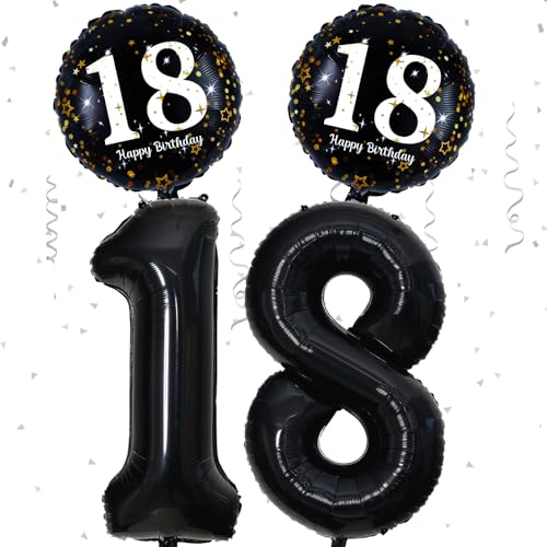 18 Geburtstag Deko Schwarz Deko 18. Geburtstag Junge Mädchen mit XXL Zahl 18 Luftballons Geburtstag Happy 18 Birthday Folienballons 18 Geburtstagsdeko Schwarze für 18 Jahre Geburtstags Party Deko von Paeyeq