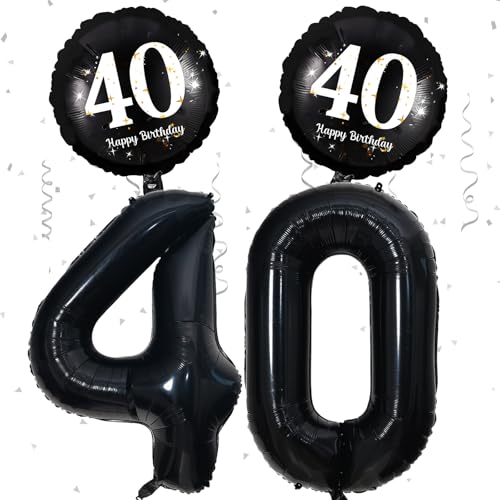 40 Geburtstag Deko Schwarz Deko 40. Geburtstag Frau Mann mit XXL Schwarze Zahl 40 Luftballons Geburtstag Happy 30 Birthday Folienballons 40 Geburtstagsdeko Schwarz für 40 Jahre Geburtstags Party Deko von Paeyeq