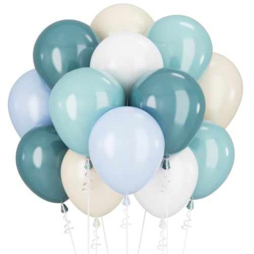 Luftballons Blau Weiß Ballons Schieferblau Beige Luftballon Bär Geburtstag Party Dekorationen 60STÜCK 12ZOLL Pastell Blau Weißer Sand Helium Latex Ballon Boho Hochzeit Babyparty Dekoration von Paeyeq