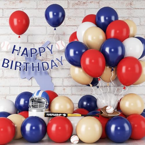 Luftballons Rot Weiß Blau Ballons mit Nackt Luftballon Baseball Geburtstag Party Dekorationen 60STÜCK 12ZOLL Rot Weiß Blau Helium Latex Ballon Britain Sports Nautischer Party Bedarf von Paeyeq