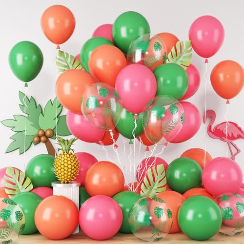 Hawaii Deko Flamingo Luftballons 12 Zoll Tropische Ballons Grüne Rosarot Luftballon Blätter Hawaiianisch Flamingo Party Dekoration Ananas Sommer Geburtstag Babyparty Hellrosa Grüne Helium Latex Ballon von Paeyeq