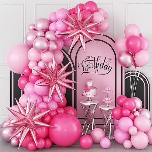 Luftballon Girlande Rosa, 112 Stück Rosa Ballon Girlande mit Rosa Explosionsstern Folienballons, Luftballons Metallic Rosa Pastell Rosa Hellrosa Party Ballons für Mädchen Geburtstag Partydekoration von Paeyeq