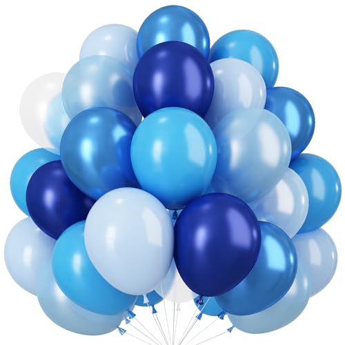 Luftballons Blau Ozean Geburtstagsparty Ballons mit Transparent Luftballon Hai Meer Geburtstag Party Dekor 60STÜCK 12ZOLL Metallisch Blau Helium Latex Ballon Meerjungfrau Wal Thema Party Zubehör von Paeyeq