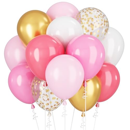 Luftballons Rosa Gold Ballons Rosa Weiß Gold Hellrosa Luftballon Gold Konfetti 60STÜCK 12ZOLL Helium Latex Ballon für Prinzessin Geburtstag Party Dekorationen Valentinstag Hochzeit Braut von Paeyeq