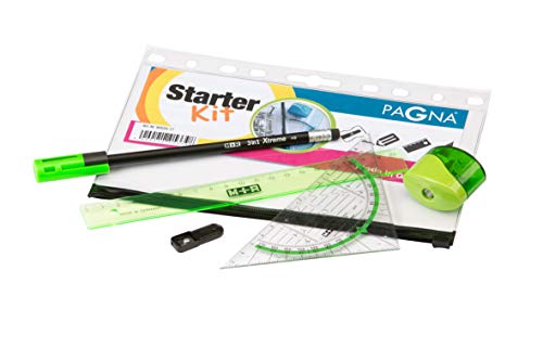 Pagna 99520-17 Starter Kit Lindgrün (Zeichenset zum Abheften), Bestückt mit Anspitzer, Lineal, Geometriedreieck und Bleistift von Pagna