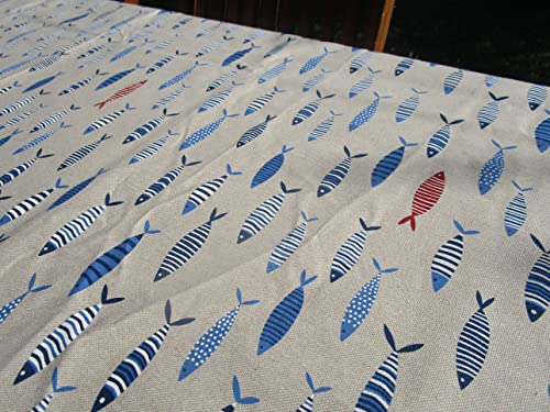 Pago Poco rechteckige Tischdecke, Fisch-Motiv, Maße: 140 x 240 cm, hellblaue Farbe, 100 % Baumwolle, hergestellt in Italien von Pago Poco