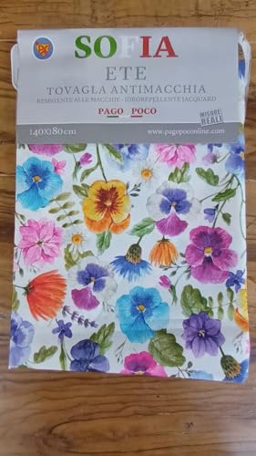 Pago Poco Novita !!! Kollektion Frühling-Sommer 2022. Rechteckige Tischdecke, schmutzabweisend, Muster Blumen, Maße: 140 x 300 cm, nicht bügeln! von Pago Poco