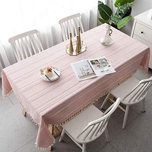 Pahajim Baumwolle Leinen Elegante Tischdecke Waschbare Küchentischabdeckung für Speisetisch Picknick-Party Tischdecke(Streifen - pink, Quadrat, 140 x 140 cm) von Pahajim