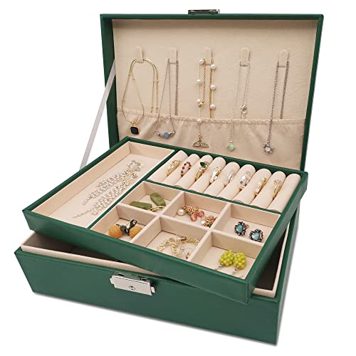 Pahajim Schmuckaufbewahrung für Damen Mädchen, Schmuckkästchen 2-stöckige Schmuckkasten PU-Leder Schmuckschatulle Jewelry Organizer Schmuckbox für Ringe, Ohrringe, Armbänder und Halsketten von Pahajim