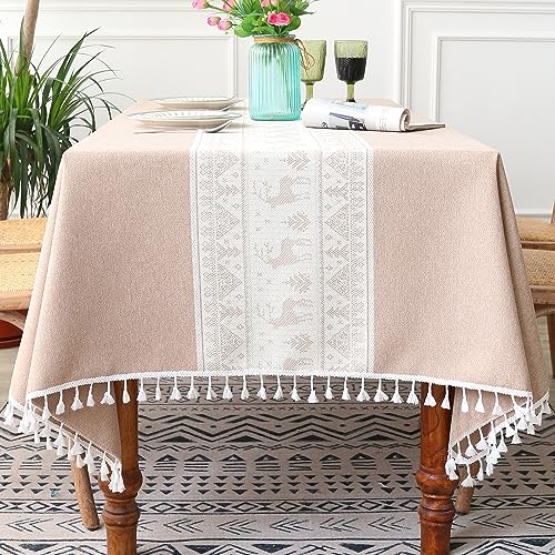 Pahajim Tischdecke Quadratisch Baumwolle Leinen Tischdecke Boho Tischdecke Abwaschbar Quasten Design für Küche, Esszimmer, Biertisch, Outdoor, Garten(140 x 140 cm) von Pahajim