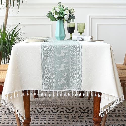 Pahajim Tischdecke Rechteckig Baumwolle Leinen Tischdecke Boho Tischdecke Abwaschbar Quasten Design für Küche, Esszimmer, Biertisch, Outdoor, Garten(140 x 180 cm) von Pahajim