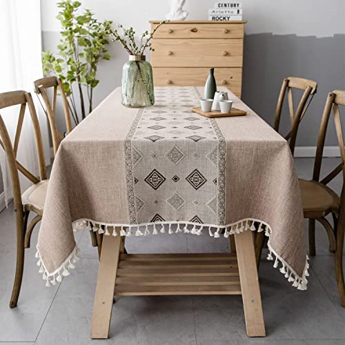 Pahajim Tischdecke Quadratisch Baumwolle Leinen Tischdecke Boho Abwaschbare Tischdecke Quasten Design für Outdoor Garten Home Küche Speisetisch (Braun,140 x 140 cm) von Pahajim