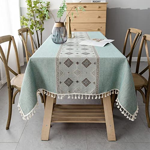 Pahajim Tischdecke Rechteckige Baumwolle Leinen Tischdecke Abwaschbar Quasten Design Gartentischdecke für Couchtisch Home Küche Speisetisch Dekoration(Grün,140 x 220 cm) von Pahajim