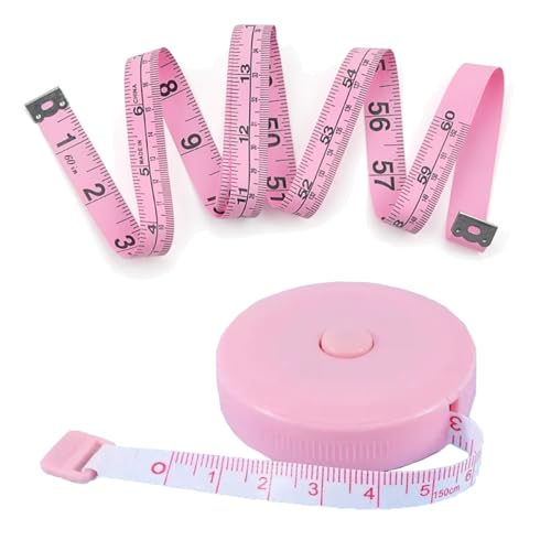 2 Stück Maßband Körper, weiches Körpermaßband, Maßband nähen Stoff Tailor Cloth Craft Messung Tape, 150cm einziehbares doppelseitiges Maßband (Rosa) von Paicreate