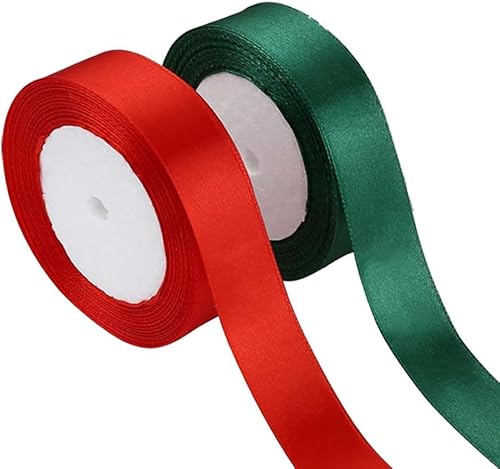 Rot und Grün Geschenkband, 2CM Satinband Seidenband Seidenbänder, 23M Schleifenband Satin Stoff Band für Hochzeit,Weihnachten,Geschenk,Dekoration von Paicreate