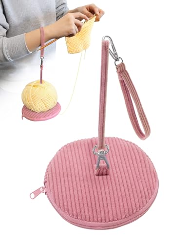 Handgelenk-Garnhalter, kleine Häkeltasche, tragbarer Garnhalter mit Handschlaufe, Damen-Geschenktasche für Outdoor-Reisen, Spaziergänge (abgerundet, Rosa) von PainZieteg