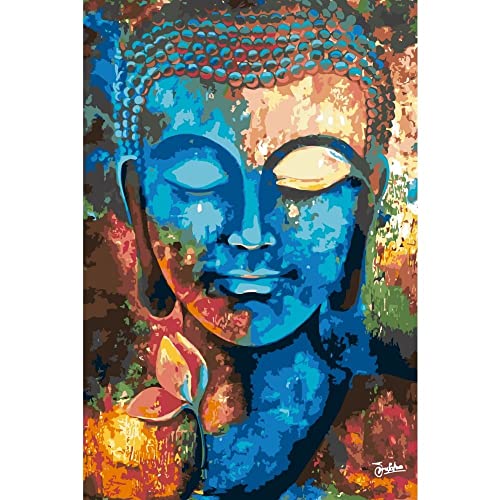 Painteree DIY set | Malen nach Zahlen erwachsene & Malen nach zahlen kinder ab 9 Jahre | Farbiger Buddha - Gulistaan (40x60 cm) | Leinwand ohne rahmen mit Pinsel und Acrylfarben set von Painteree