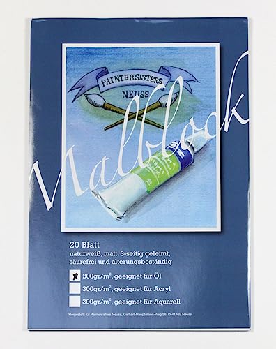 Paintersisters® Malblock A4, 20 Blatt für Ölfarben, Block mit Strukturiertem Papier 200g/m², naturweiß und matt, säurefrei von Paintersisters